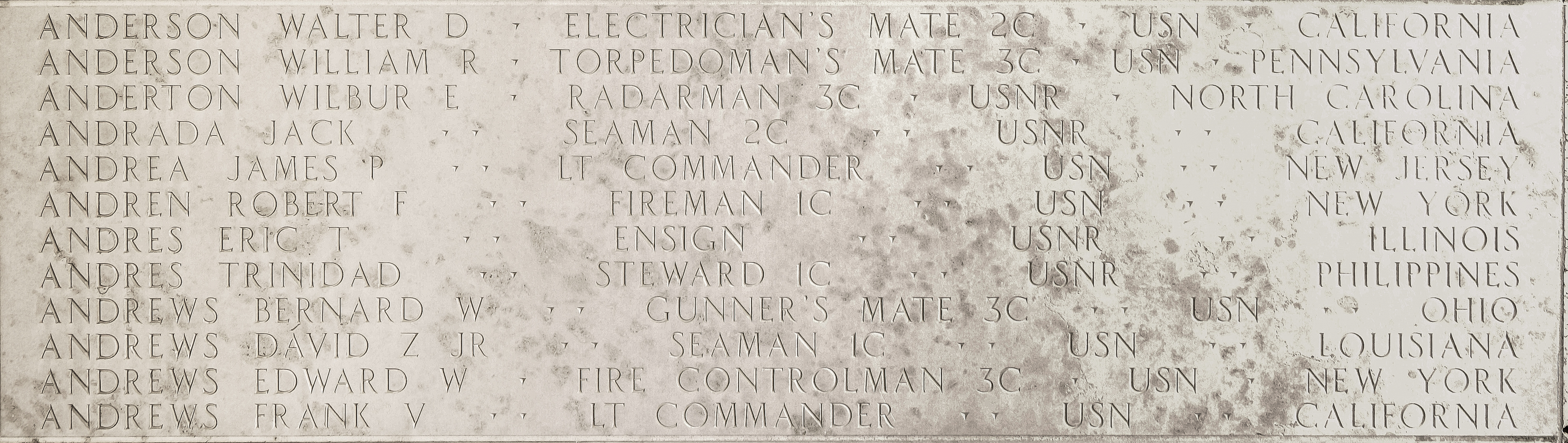 Walter D. Anderson, Electrician's Mate Second Class